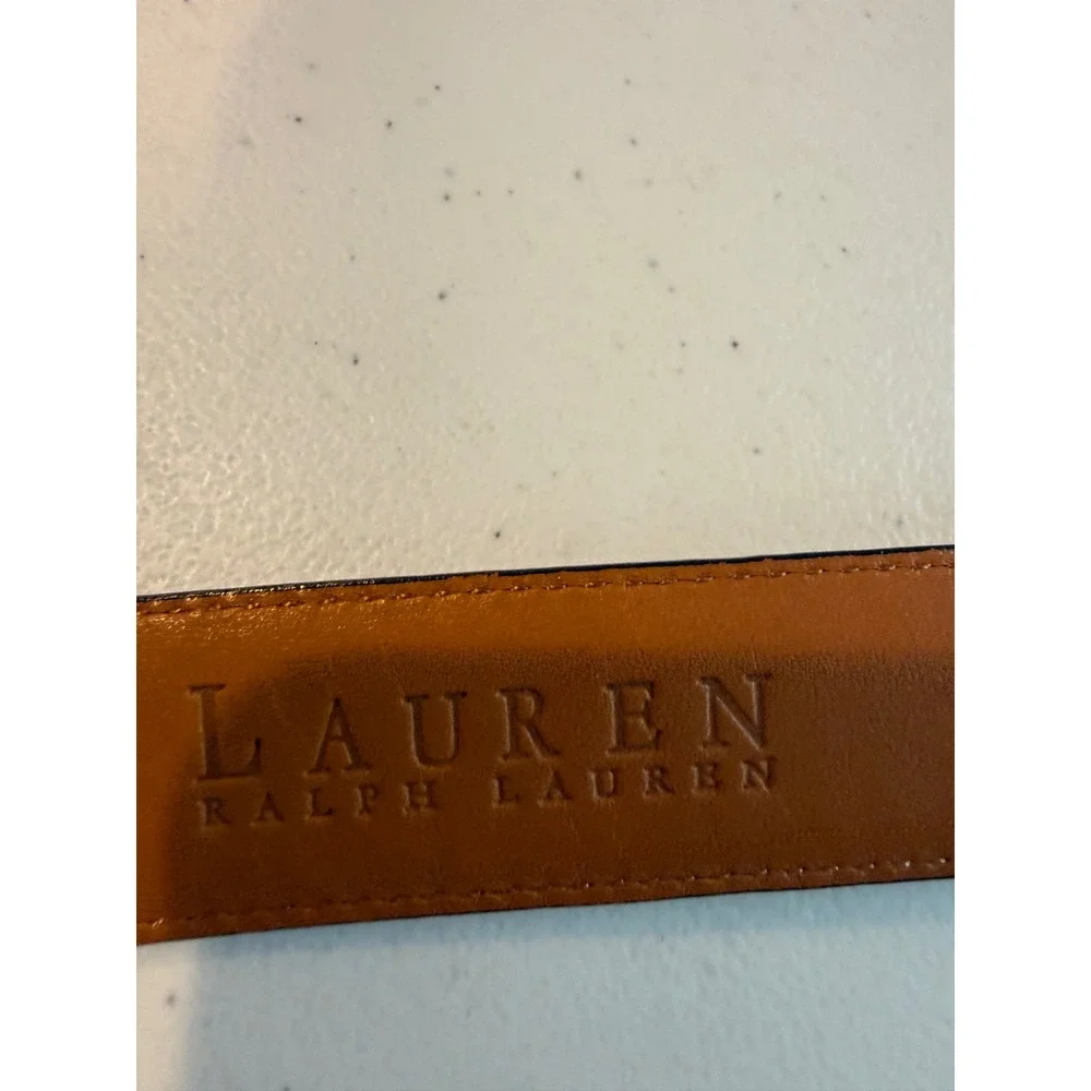 Lauren Ralph Lauren Black Croc Embossed Italian Leather Belt Silver Buckle L
